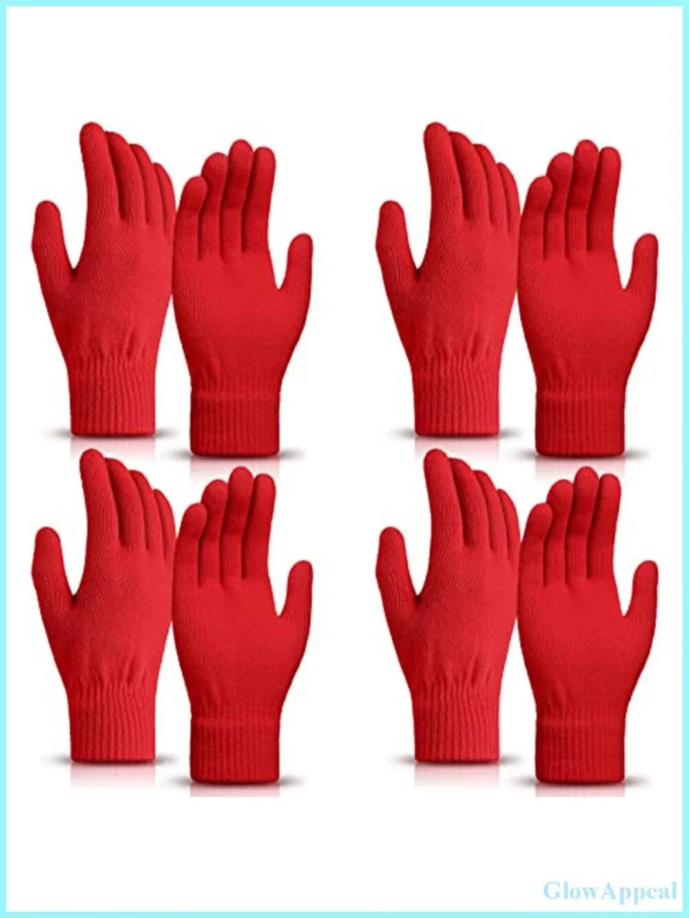 4 Pairs Stretchy Knit Winter Gloves with Full Finger & Ribbed Cuffs